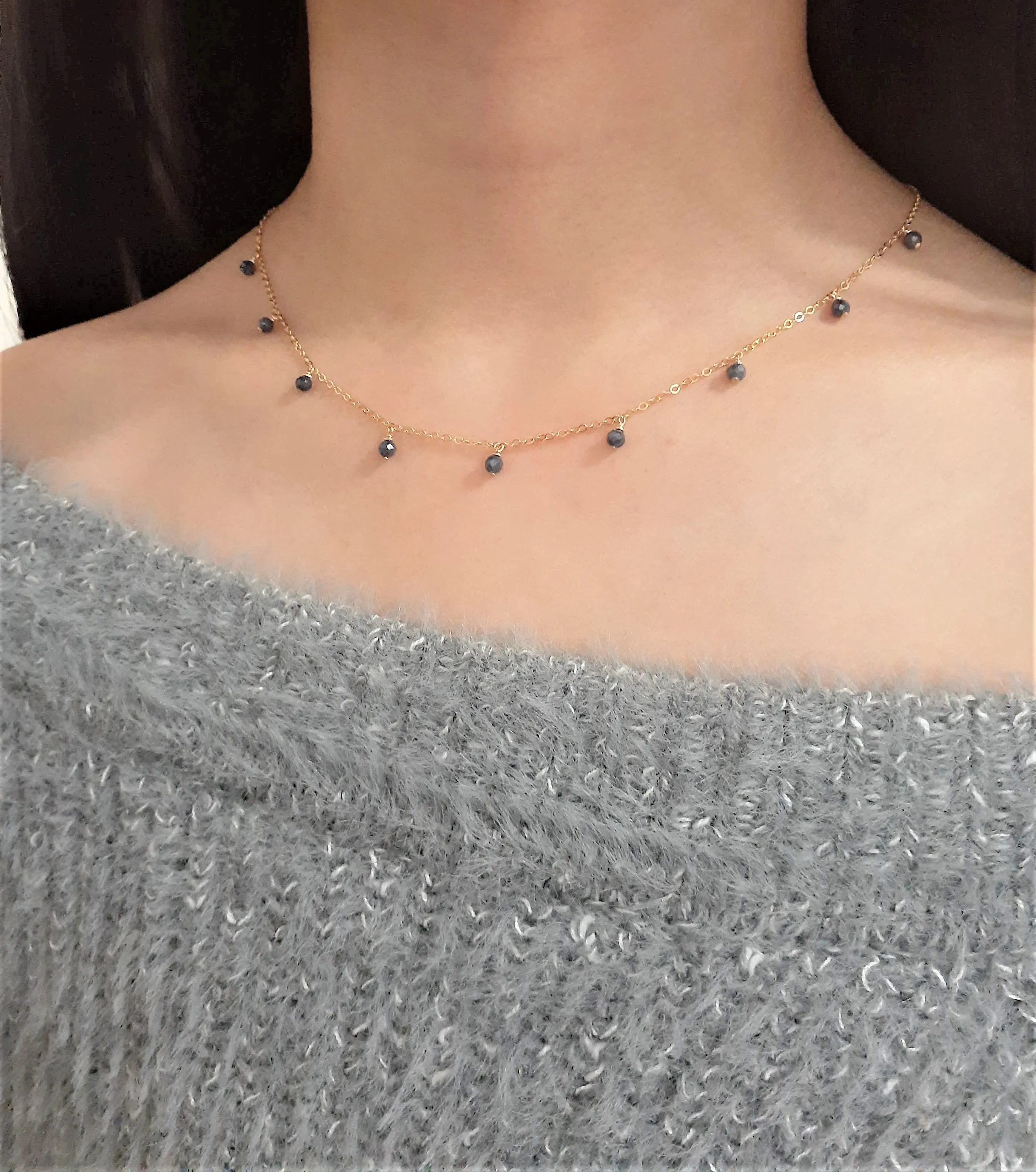 Blue Sapphire Drop Choker Necklace
