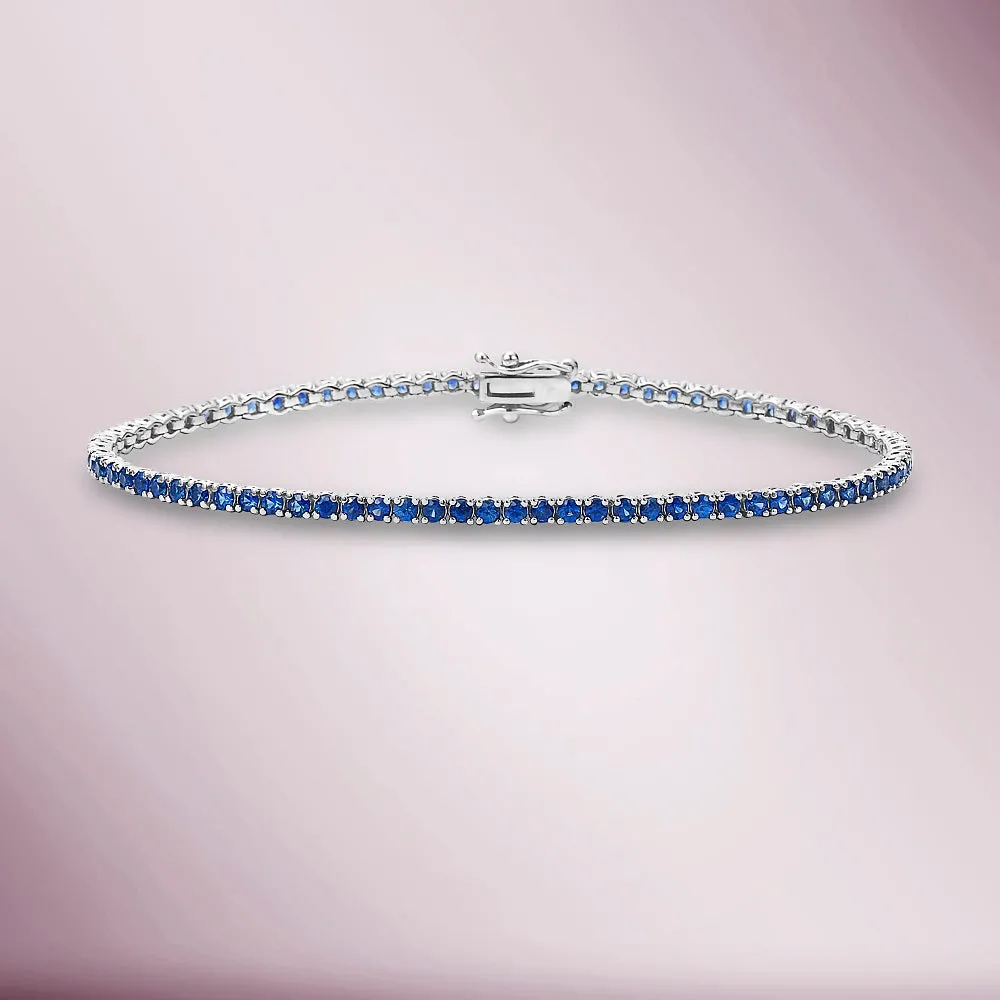 Blue Sapphire Tennis Bracelet (3.30 ct. ) 2.30 mm 4-Prongs Setting in 14K Gold