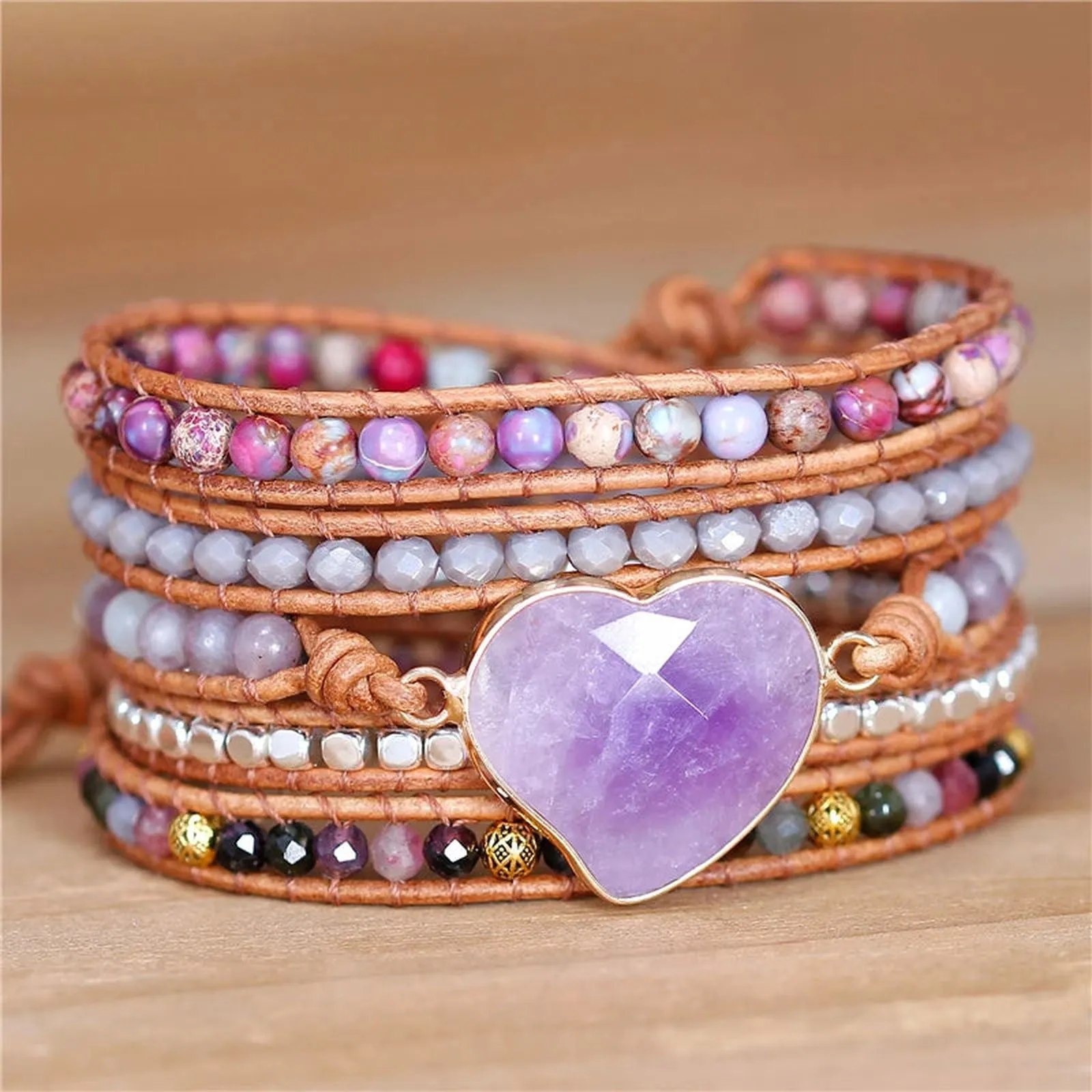 Boho Purple Gemstone Wrap Bracelet
