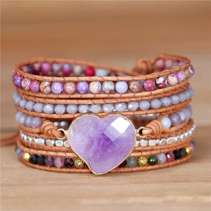 Boho Purple Gemstone Wrap Bracelet