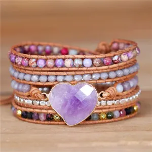 Boho Purple Gemstone Wrap Bracelet
