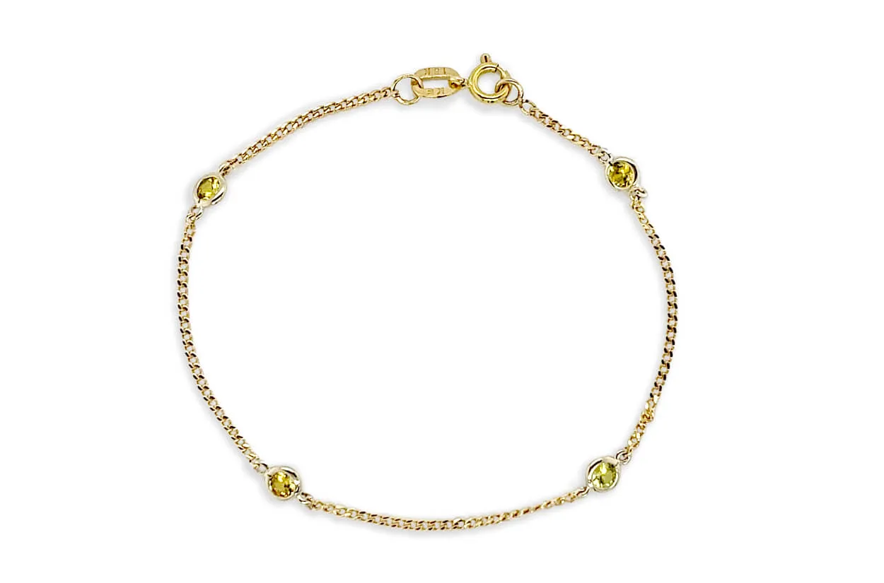 Bracelet 18kt Gold Chain & 4 Round Yellow Sapphires