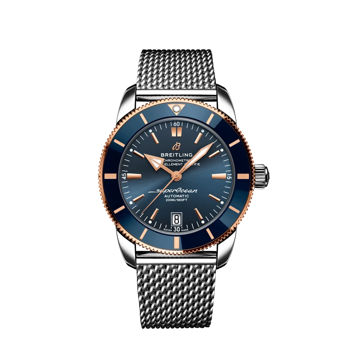 Breitling Superocean Heritage B20 Automatic 42mm SS/RG Case Steel Mesh Bracelet