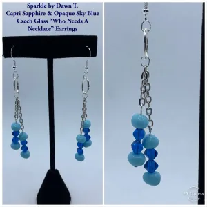 Capri Sapphire and Opaque Sky Blue Czech Glass Bracelet size and matching in Who Needs a Necklace and Earrings Set