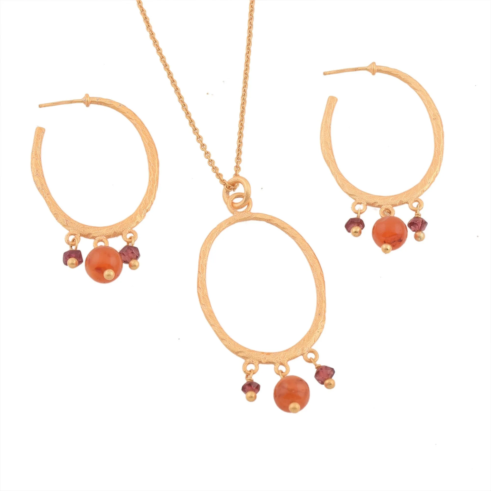 Carnelian and Rhodolite Garnet Drops Jewelry Set