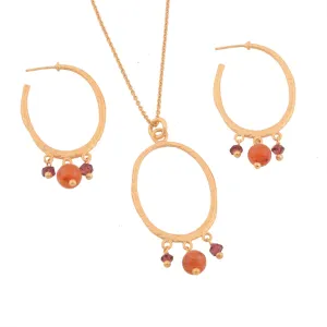 Carnelian and Rhodolite Garnet Drops Jewelry Set