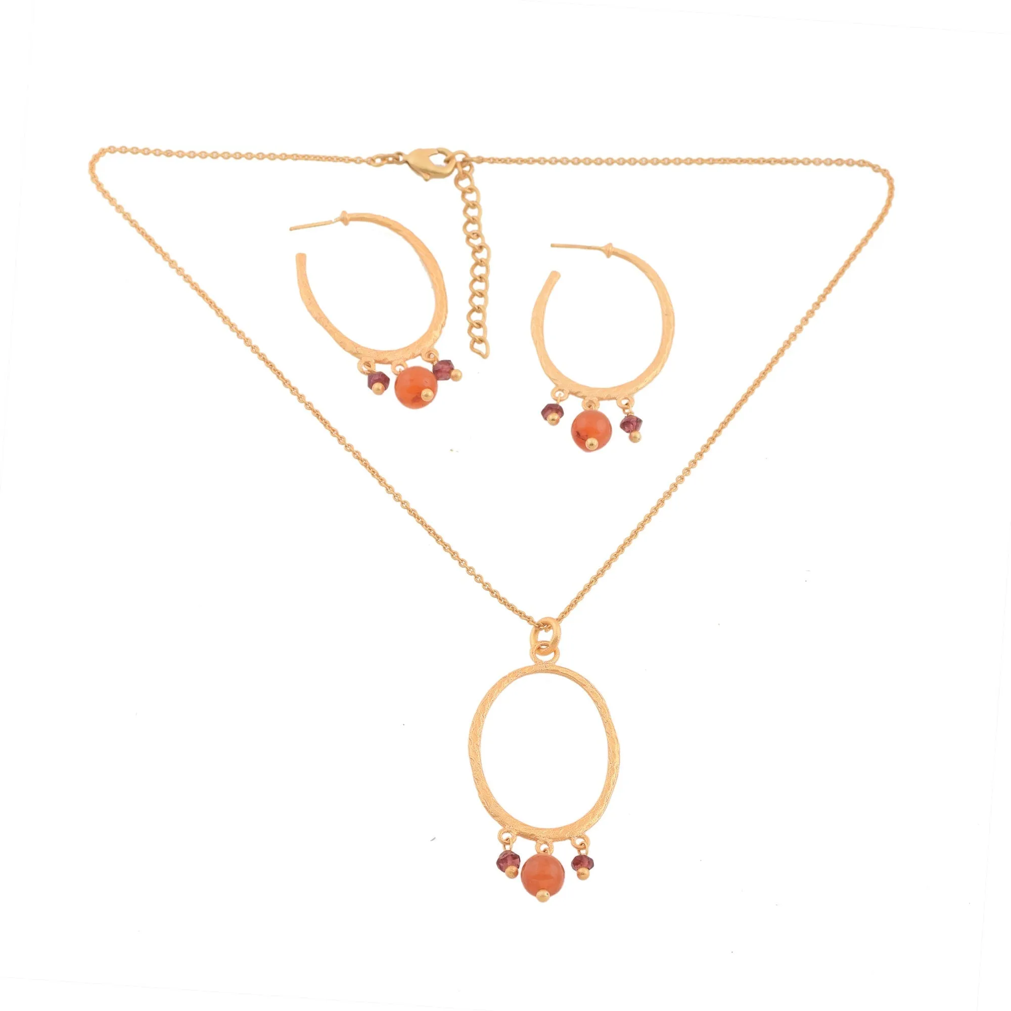 Carnelian and Rhodolite Garnet Drops Jewelry Set