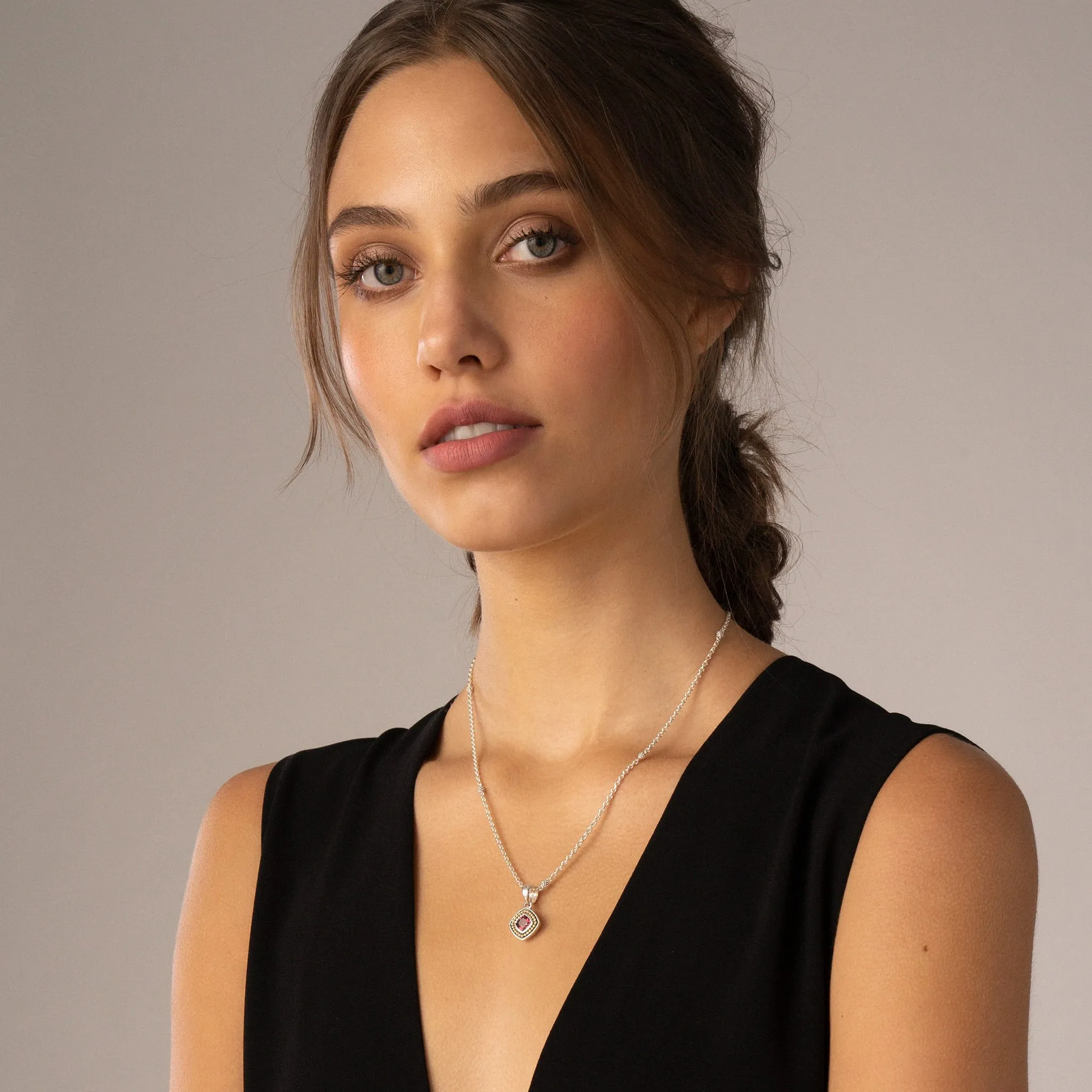 Caviar Color Rhodolite Garnet Pendant Necklace