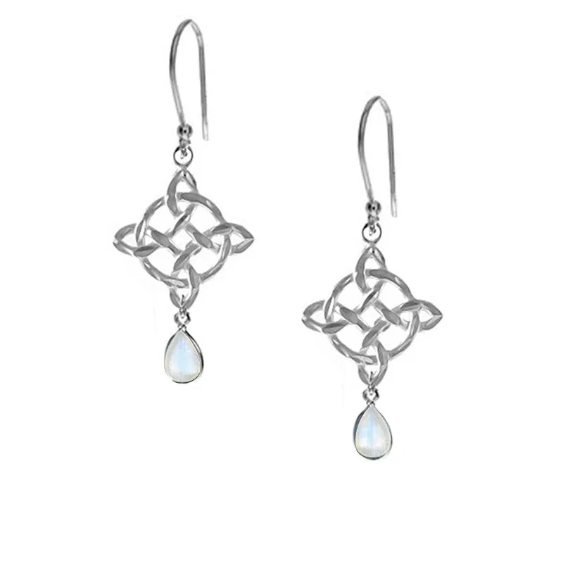 Celtic Drop Earrings With Moonstone Teardrops