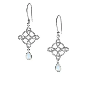 Celtic Drop Earrings With Moonstone Teardrops