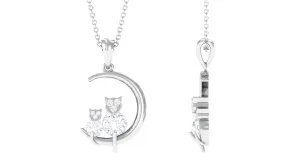 Certified Moissanite Cat on Moon Pendant