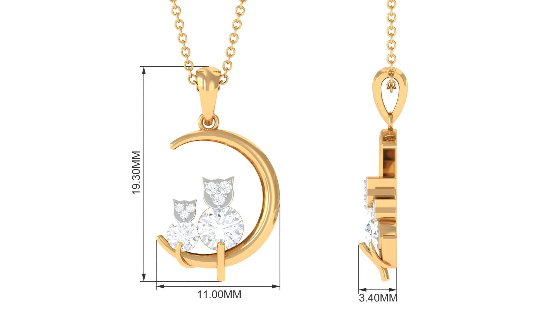 Certified Moissanite Cat on Moon Pendant