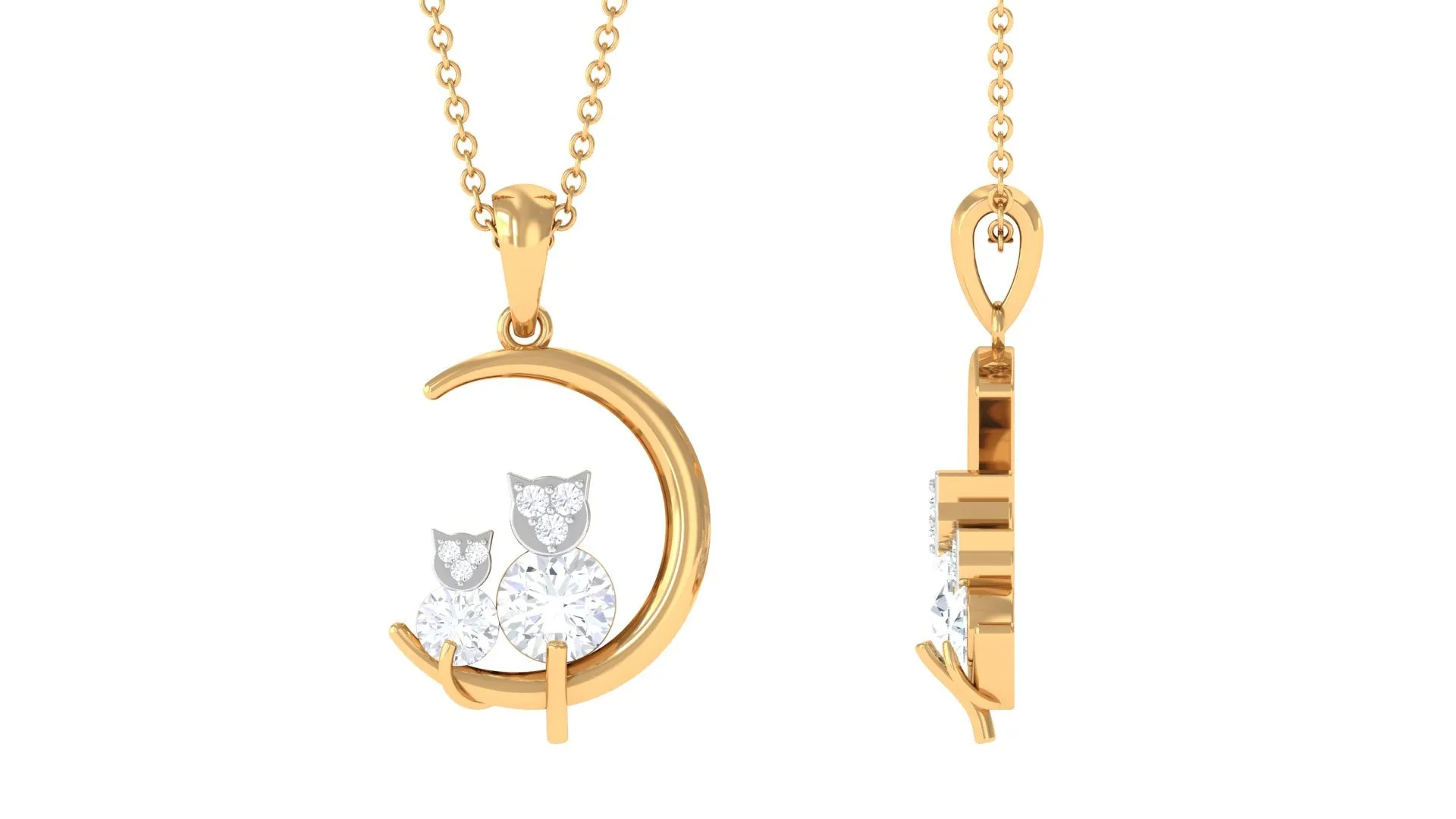 Certified Moissanite Cat on Moon Pendant