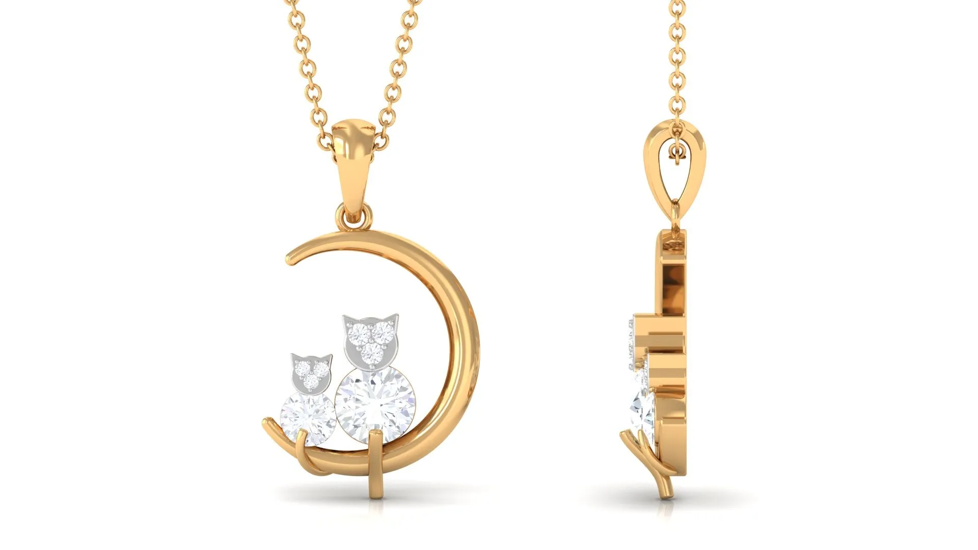 Certified Moissanite Cat on Moon Pendant