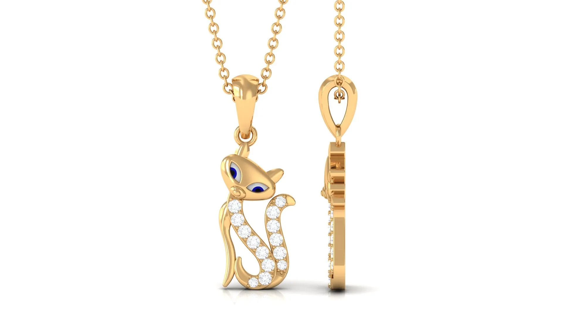 Certified Moissanite Cat Pendant Necklace