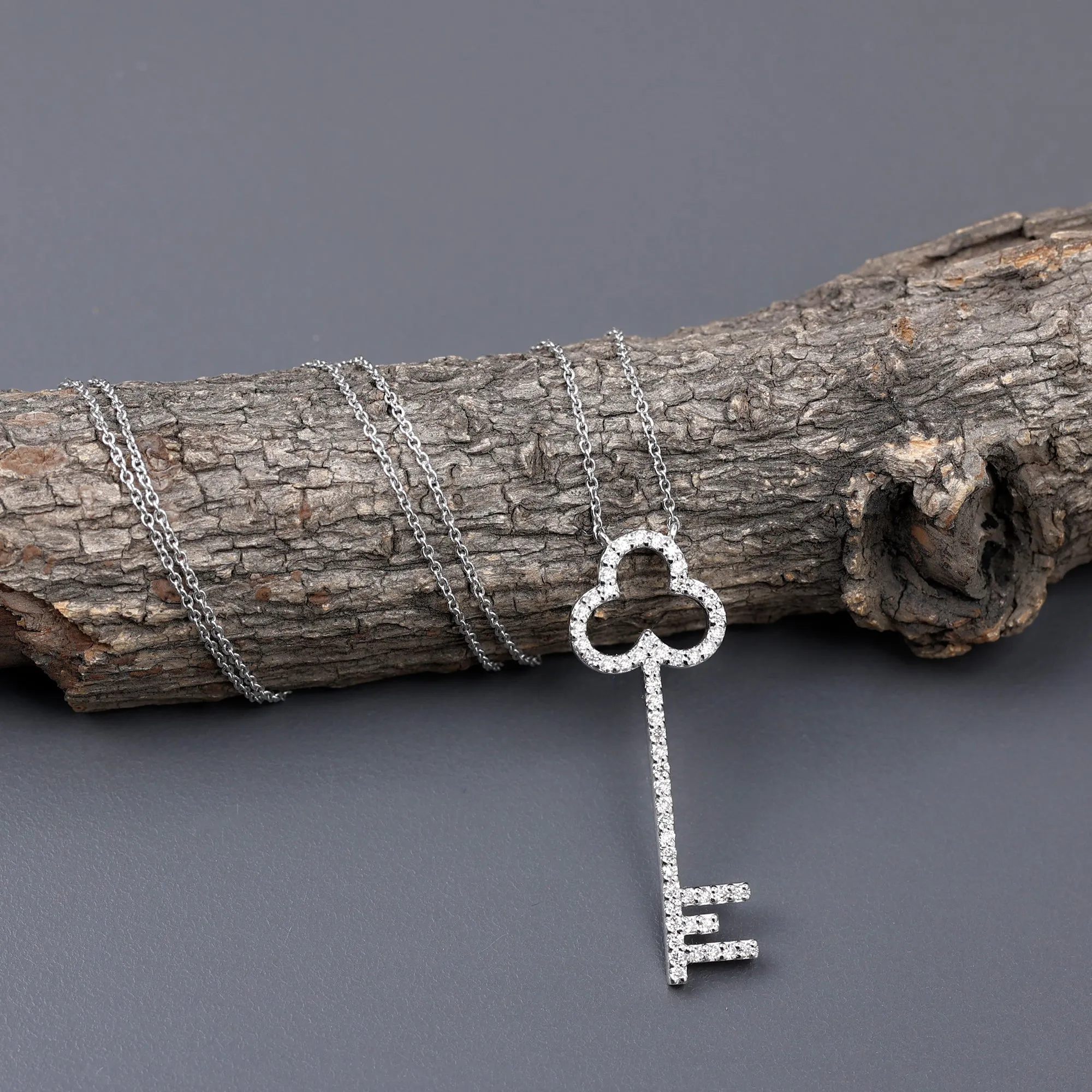 Certified Moissanite Key Pendant Necklace