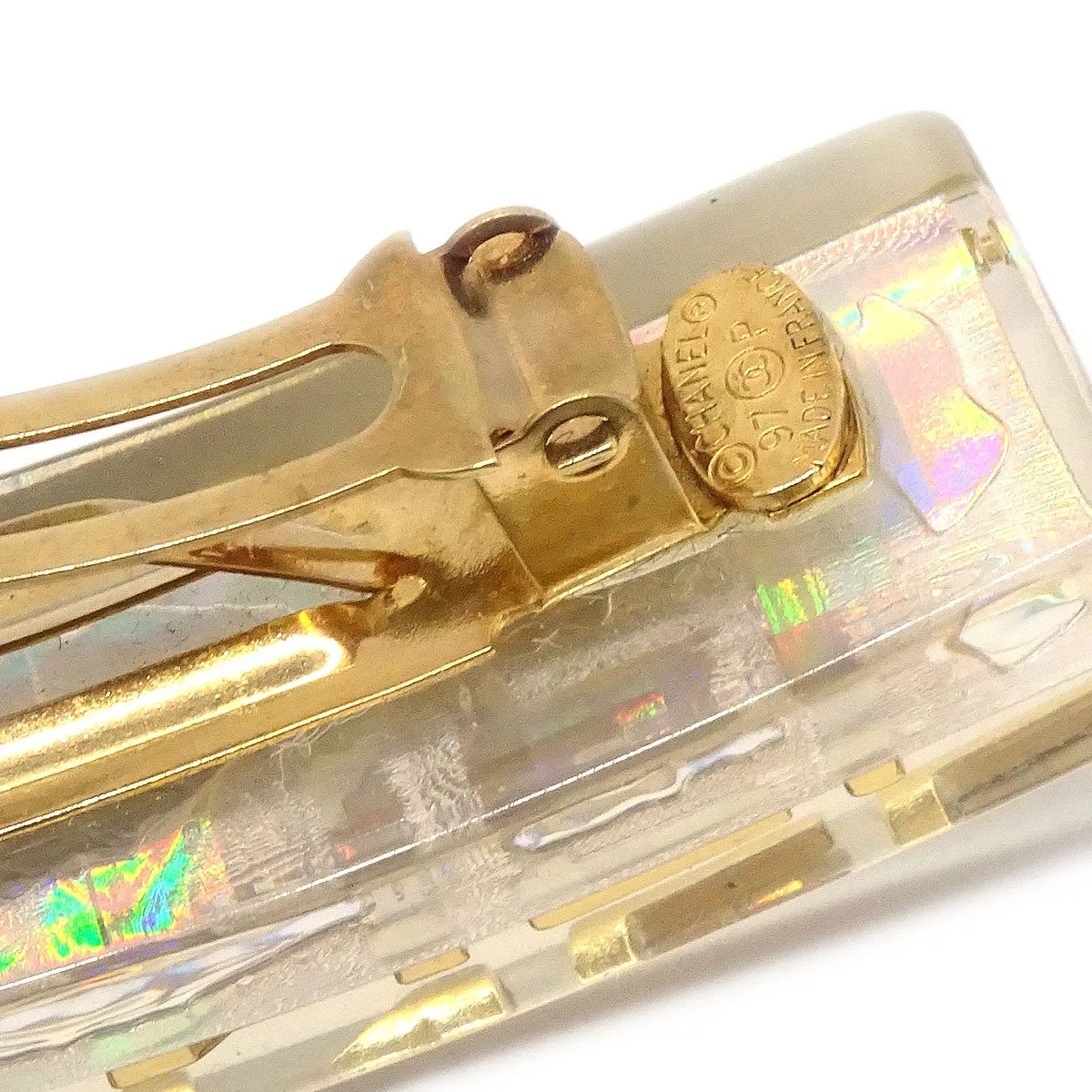 CHANEL 1997 Clear Rainbow Lucite Hair Clip Barrette 91496