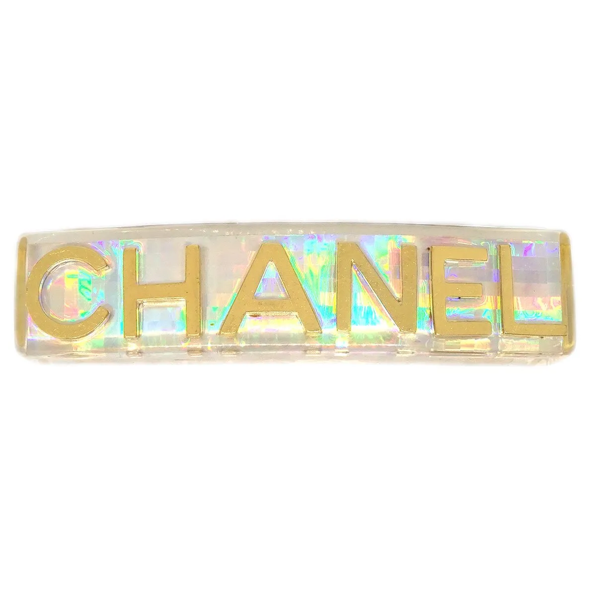 CHANEL 1997 Clear Rainbow Lucite Hair Clip Barrette 91496