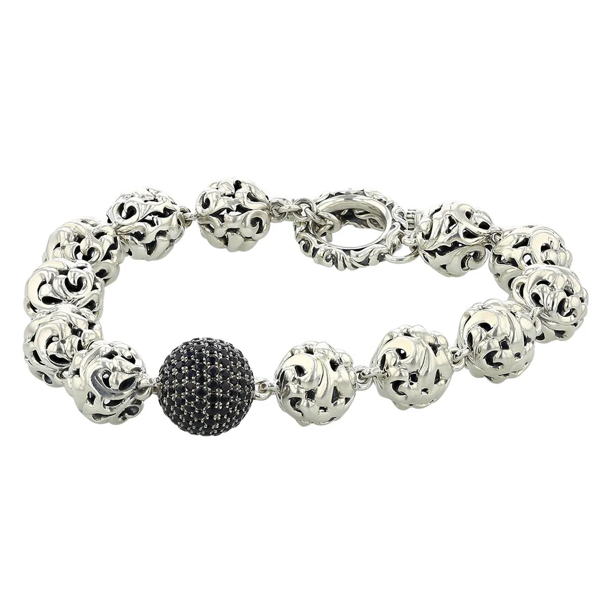 Charles Krypell Silver and Black Sapphire Ivy Bead Bracelet