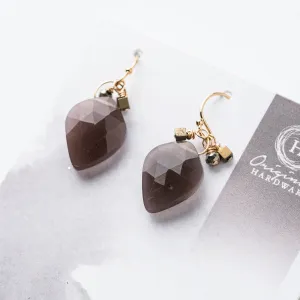 Chocolate Moonstone Shield Earrings with Pyrite