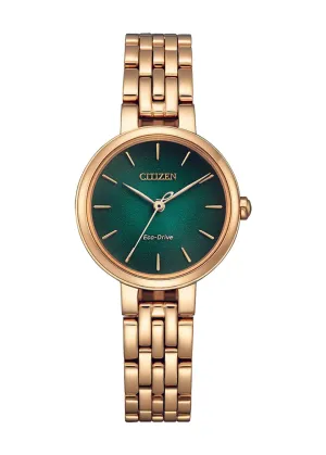 CITIZEN LADIES ECO-DRIVE GREEN DIAL ROSE GOLD BRACELET EM0993-82Z