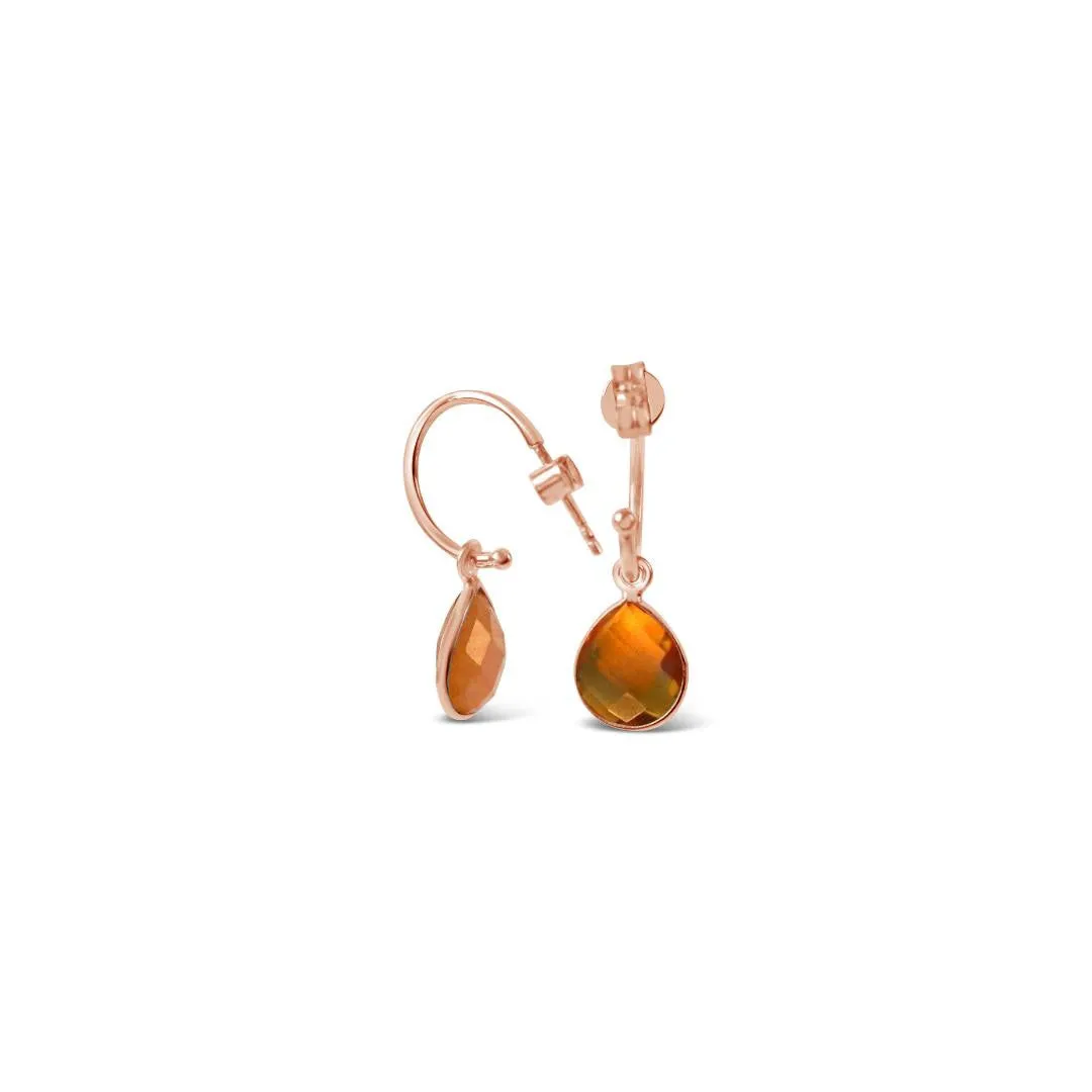 Citrine Drop Hoop Earrings | Rose Gold - November
