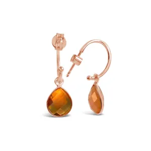 Citrine Drop Hoop Earrings | Rose Gold - November