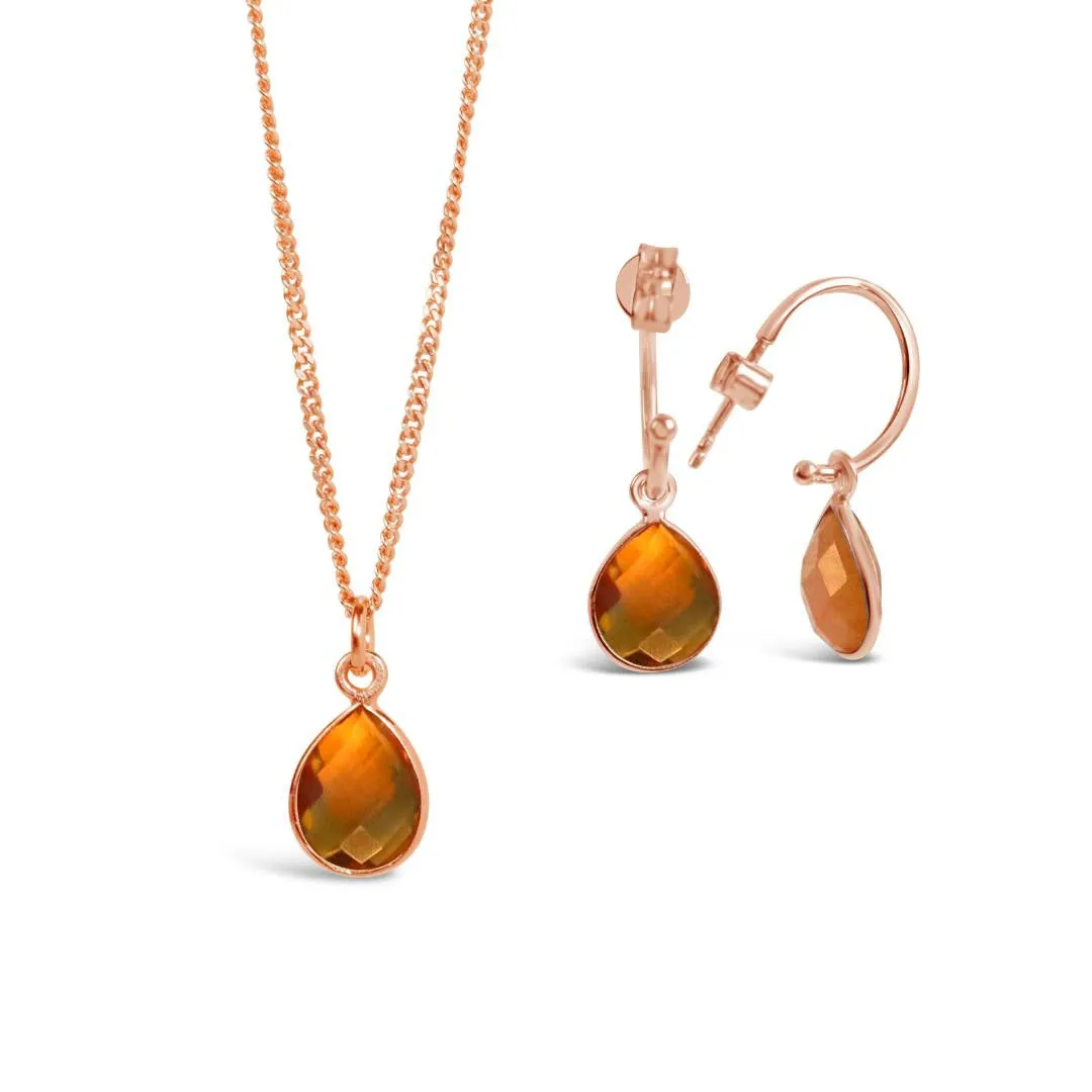 Citrine Drop Hoop Earrings | Rose Gold - November