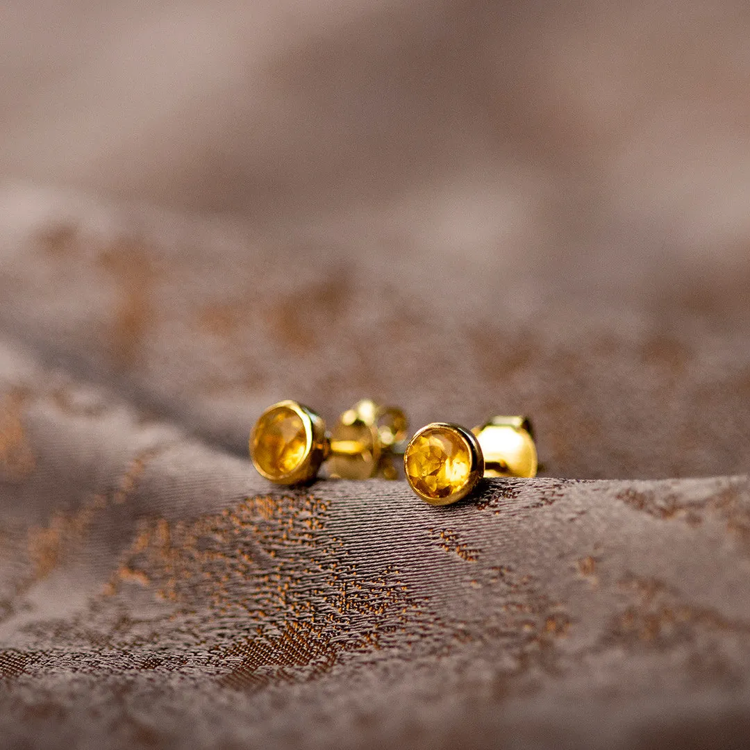 Citrine Mini Stud Earrings | Gold - November