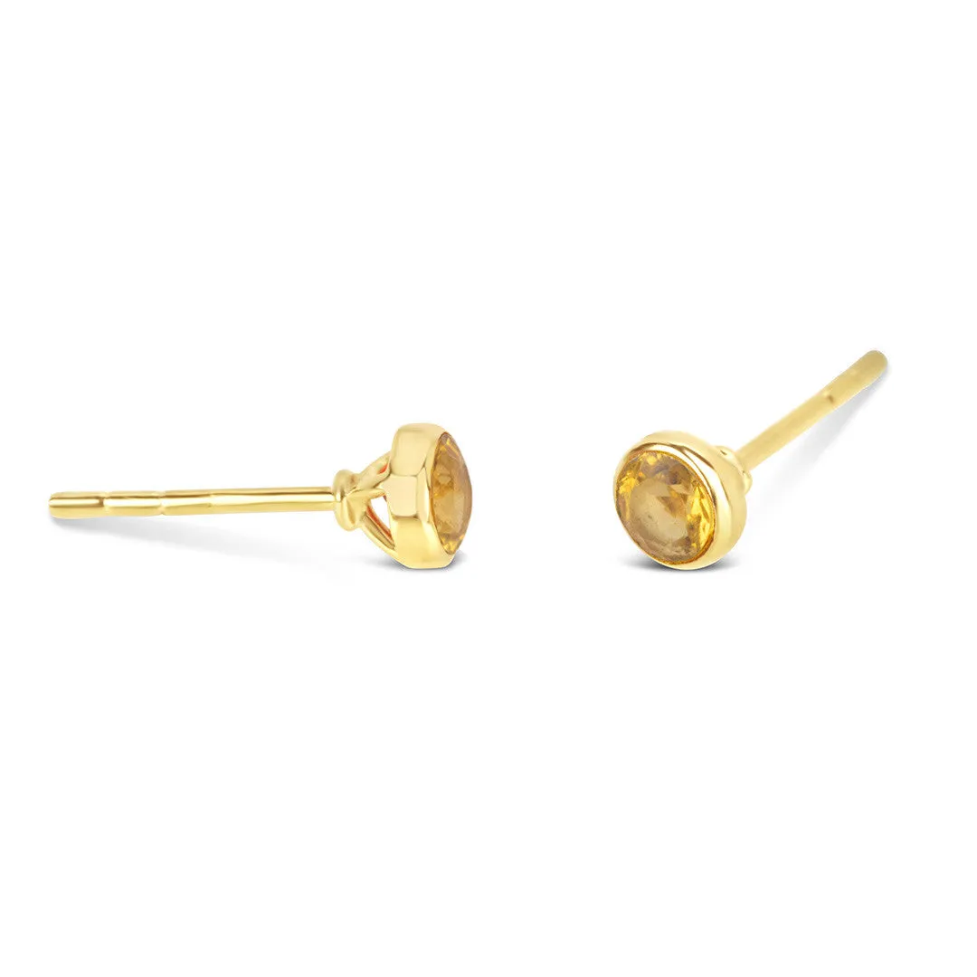 Citrine Mini Stud Earrings | Gold - November