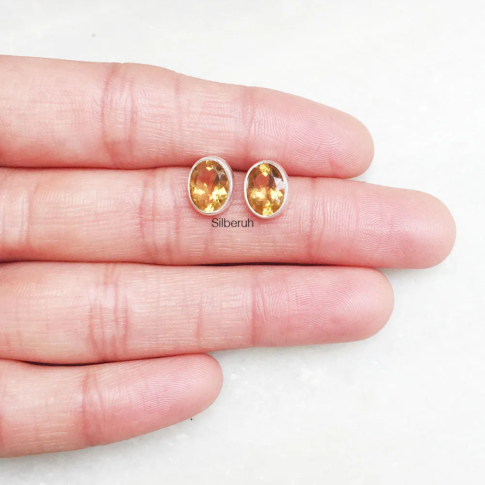 Citrine Oval Silver Stud