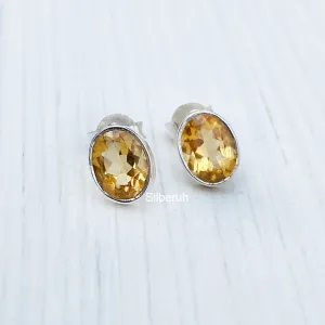 Citrine Oval Silver Stud