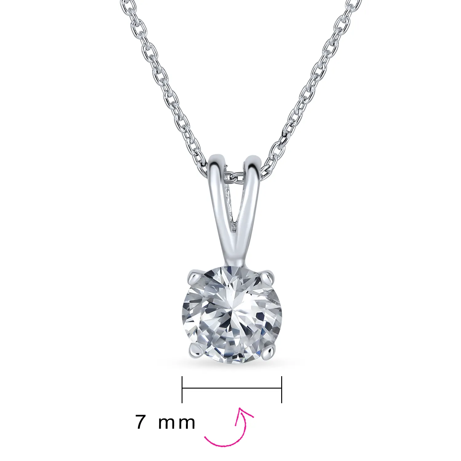 Classic 1CT AAA CZ  Solitaire Round Pendant Necklace Birthstone Colors