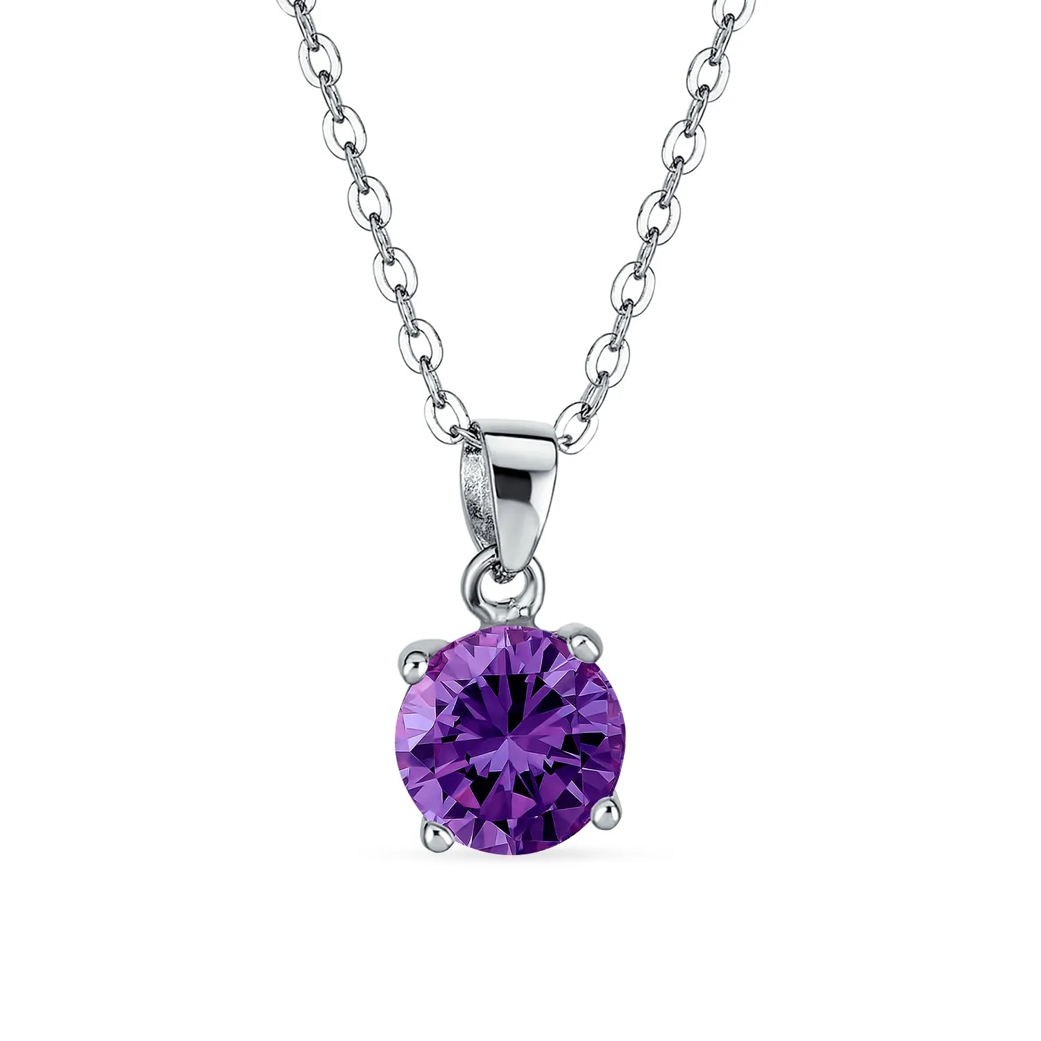 Classic 1CT AAA CZ  Solitaire Round Pendant Necklace Birthstone Colors