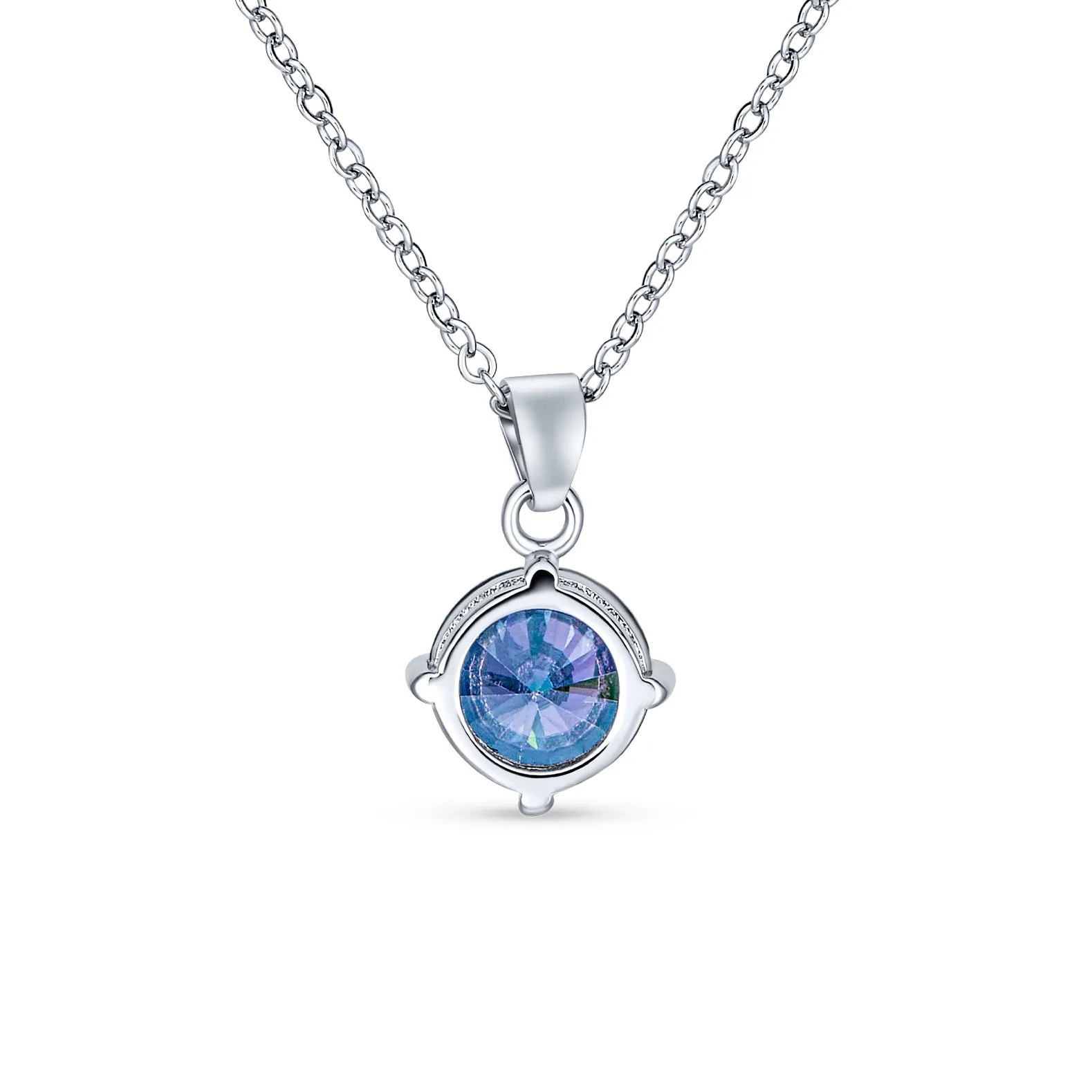 Classic 1CT AAA CZ  Solitaire Round Pendant Necklace Birthstone Colors