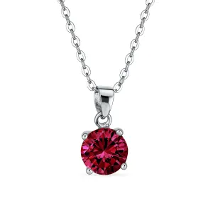 Classic 1CT AAA CZ  Solitaire Round Pendant Necklace Birthstone Colors