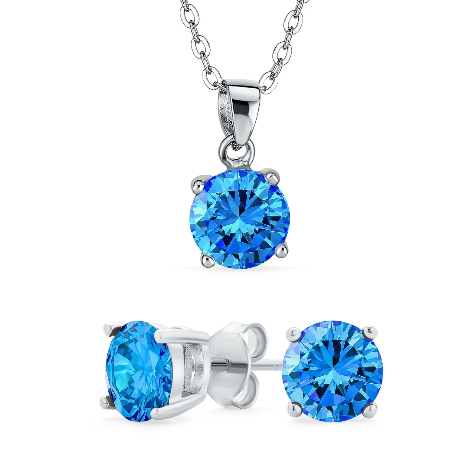 Classic 1CT AAA CZ  Solitaire Round Pendant Necklace Birthstone Colors