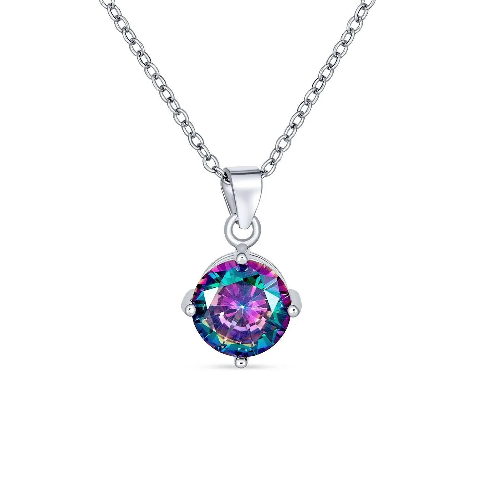 Classic 1CT AAA CZ  Solitaire Round Pendant Necklace Birthstone Colors