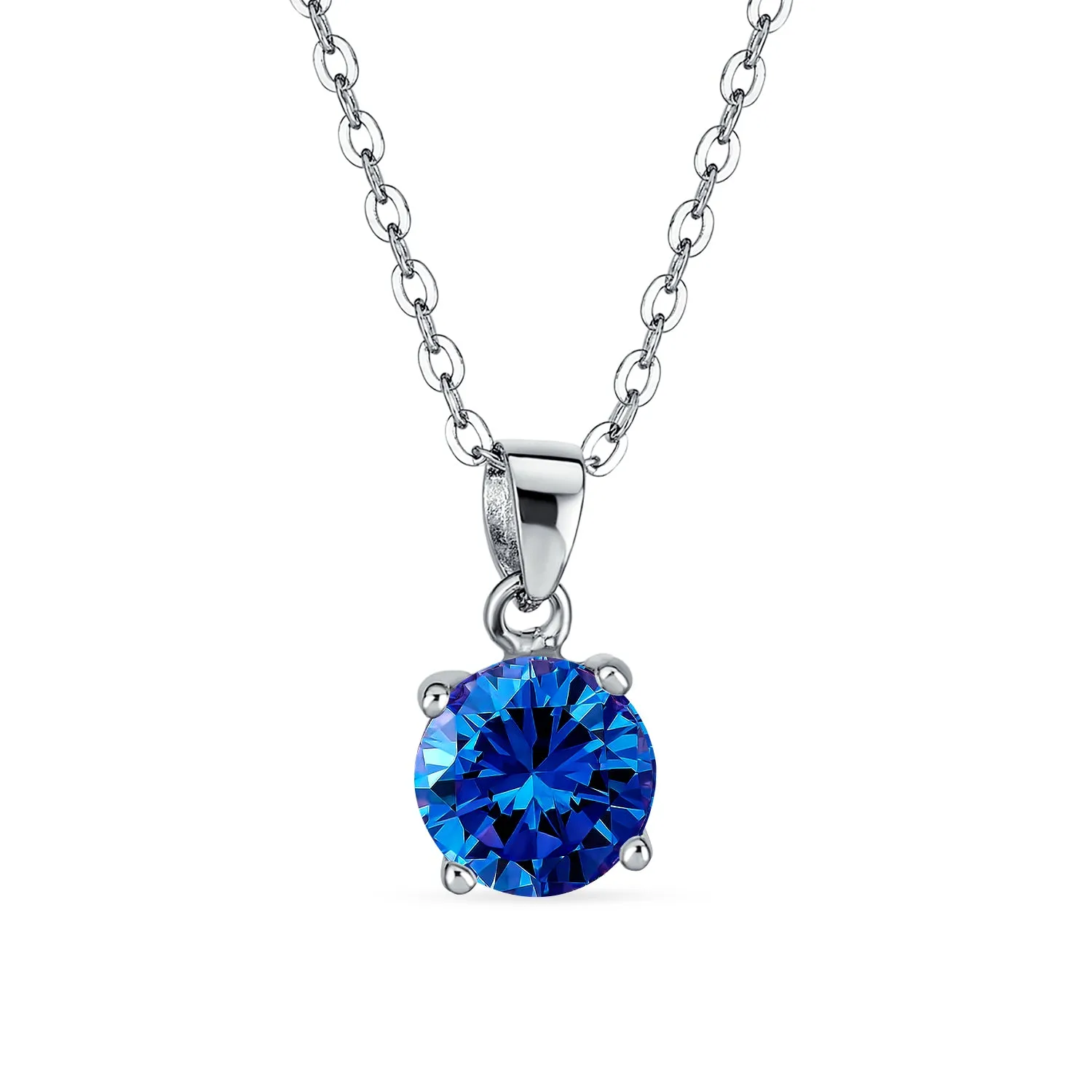 Classic 1CT AAA CZ  Solitaire Round Pendant Necklace Birthstone Colors