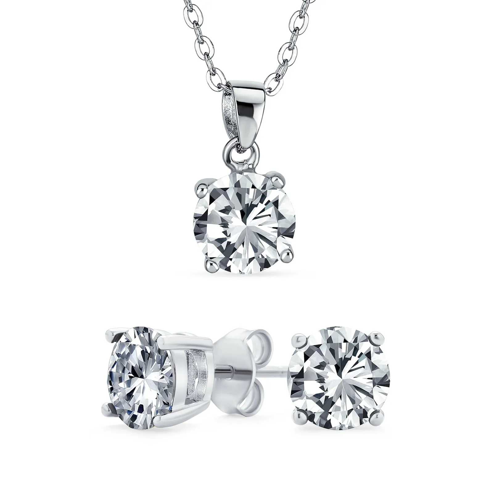 Classic 1CT AAA CZ  Solitaire Round Pendant Necklace Birthstone Colors
