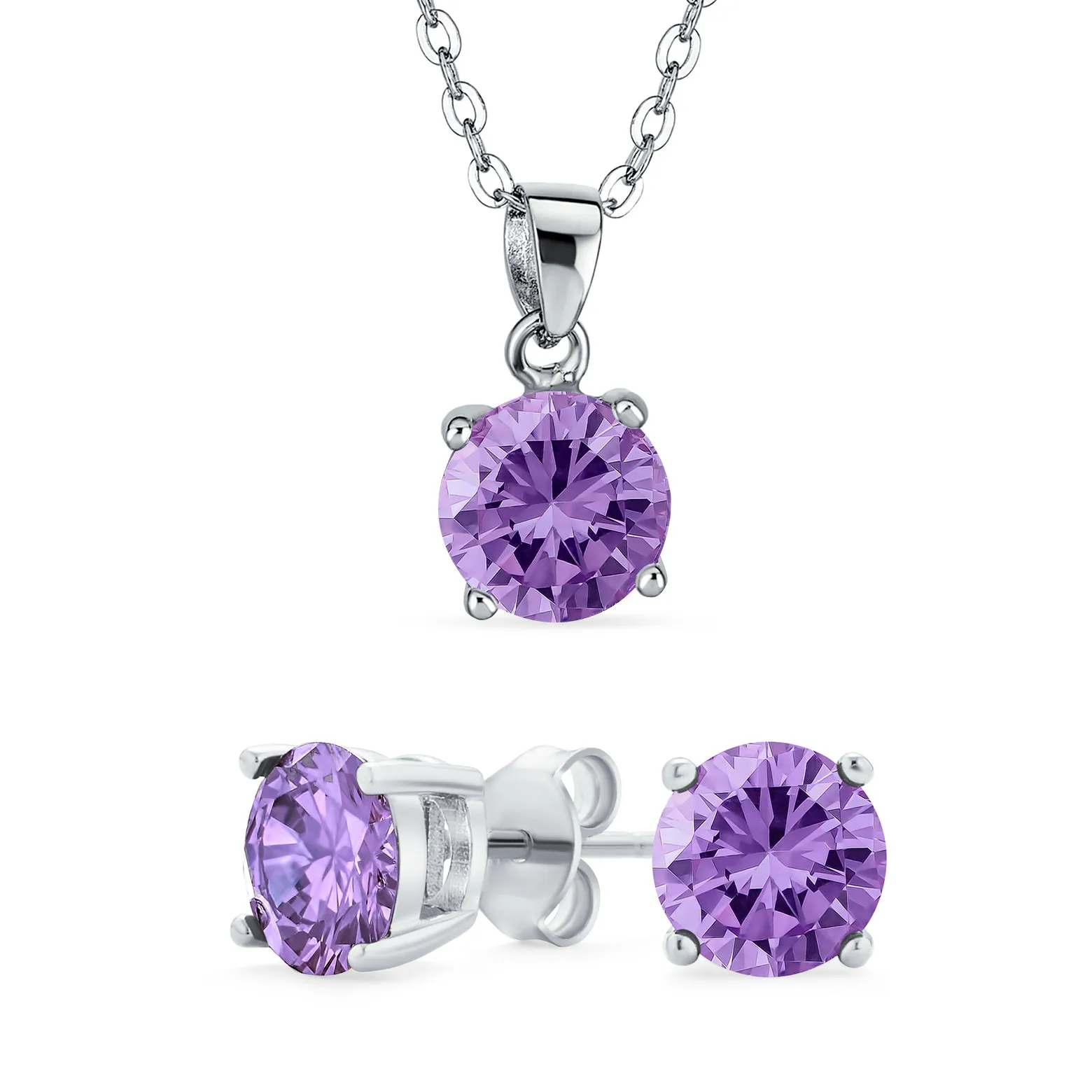 Classic 1CT AAA CZ  Solitaire Round Pendant Necklace Birthstone Colors