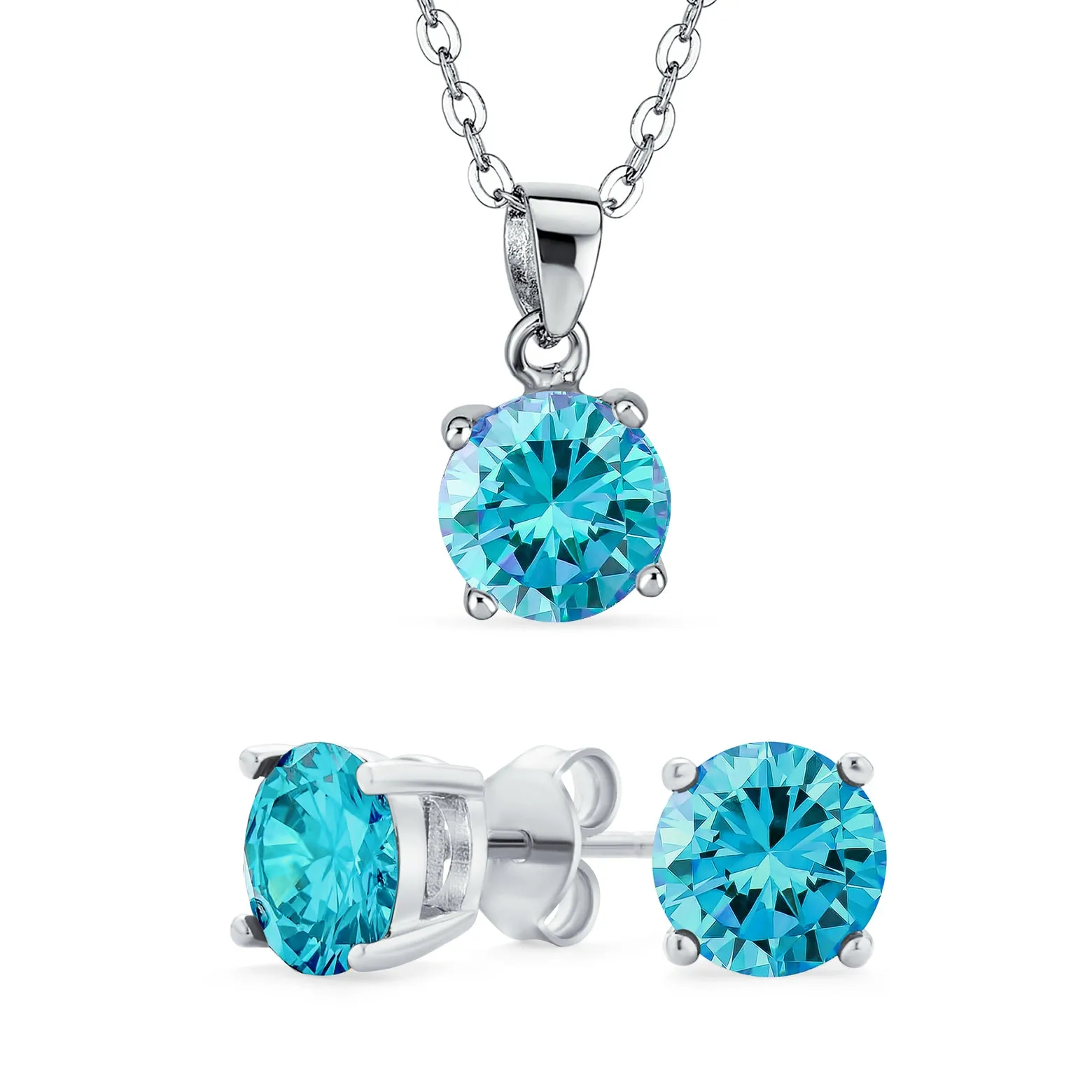 Classic 1CT AAA CZ  Solitaire Round Pendant Necklace Birthstone Colors