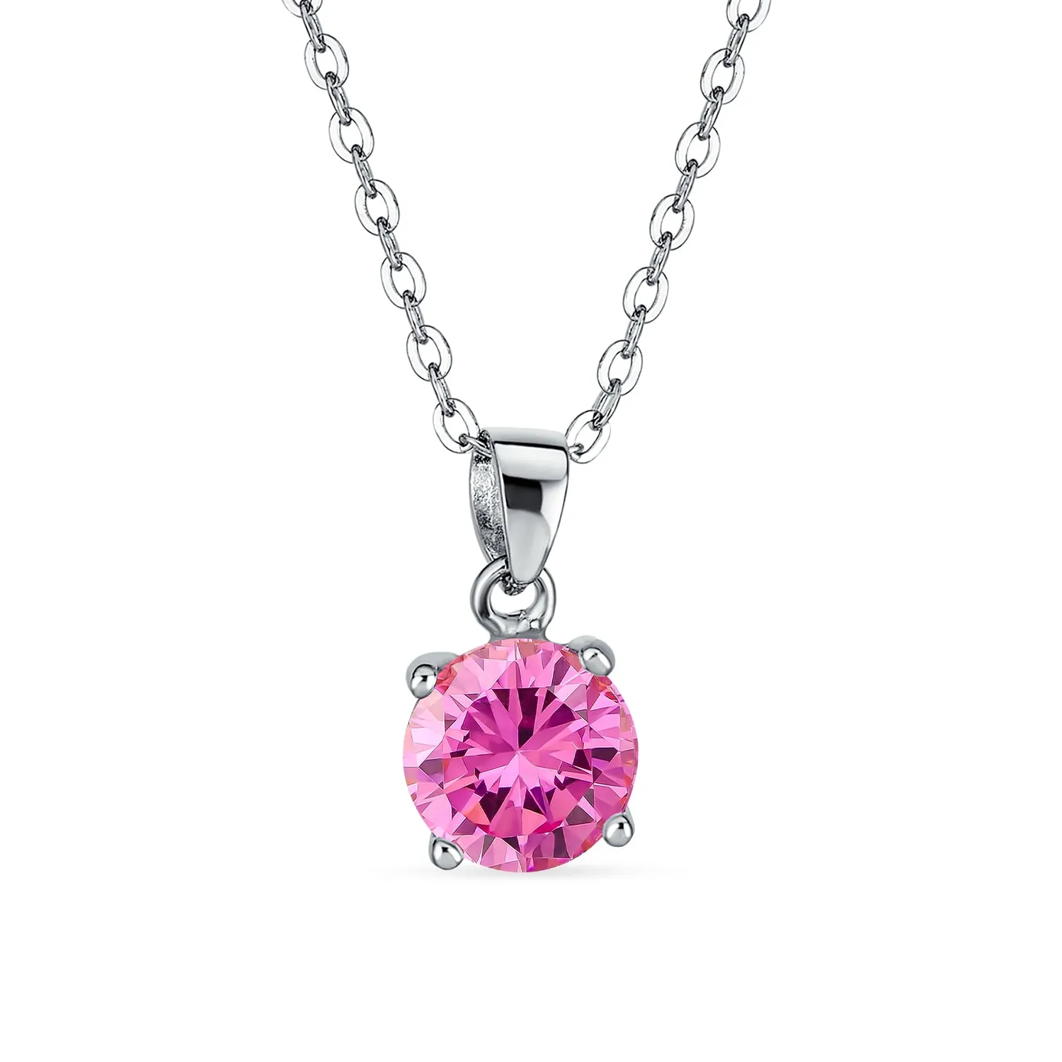Classic 1CT AAA CZ  Solitaire Round Pendant Necklace Birthstone Colors
