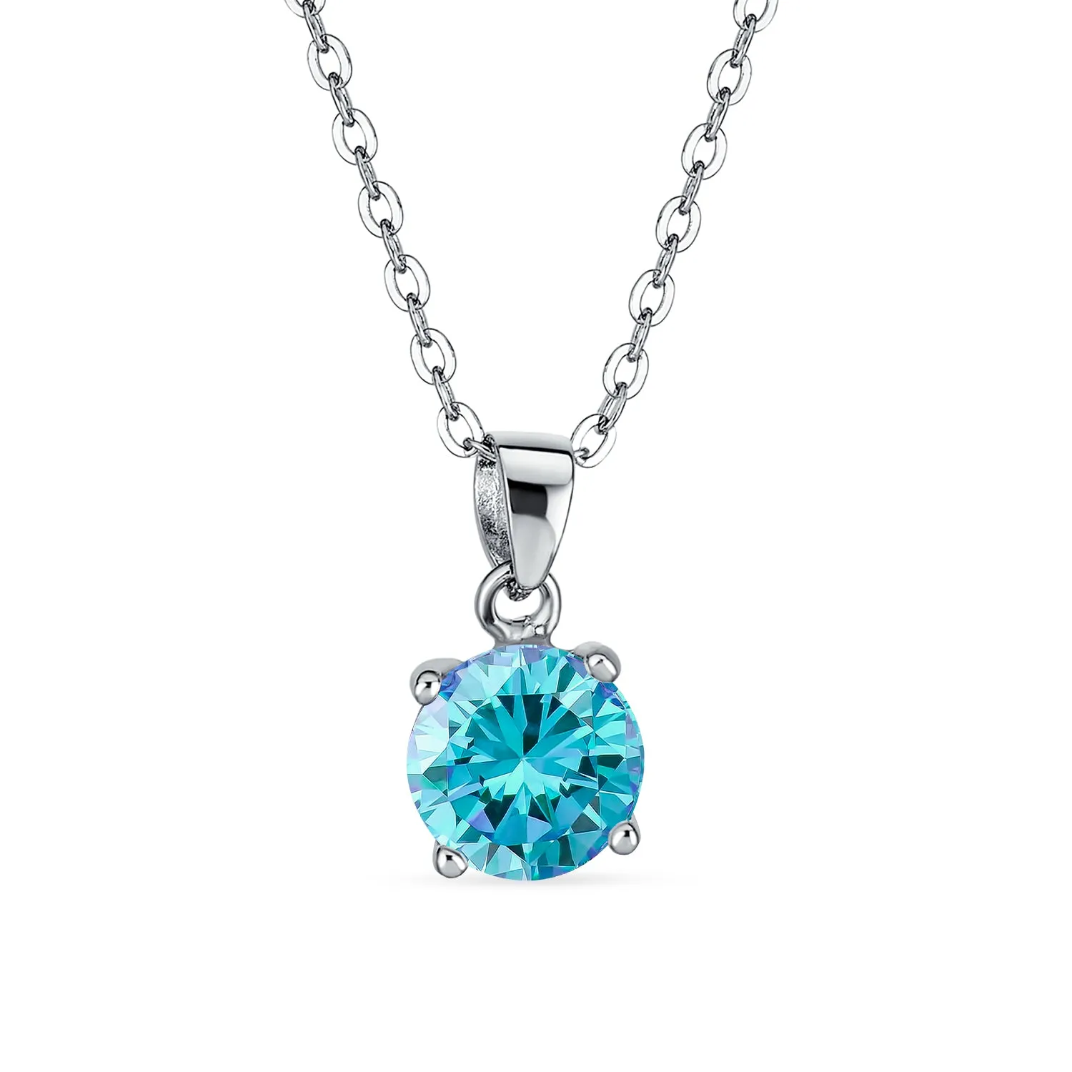 Classic 1CT AAA CZ  Solitaire Round Pendant Necklace Birthstone Colors