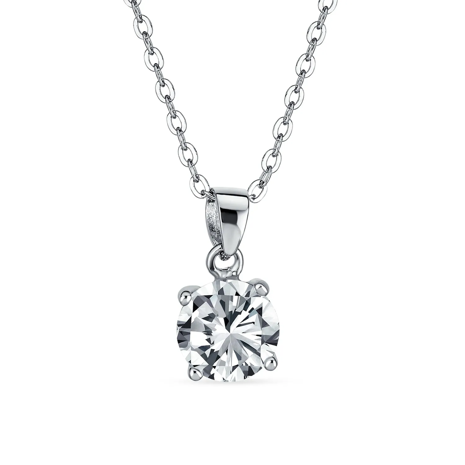 Classic 1CT AAA CZ  Solitaire Round Pendant Necklace Birthstone Colors