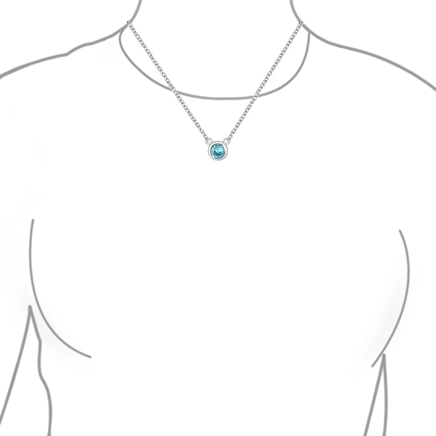 Classic 1CT AAA CZ  Solitaire Round Pendant Necklace Birthstone Colors
