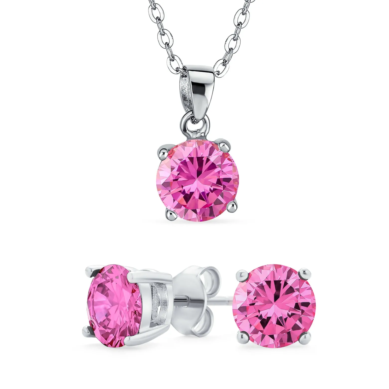 Classic 1CT AAA CZ  Solitaire Round Pendant Necklace Birthstone Colors