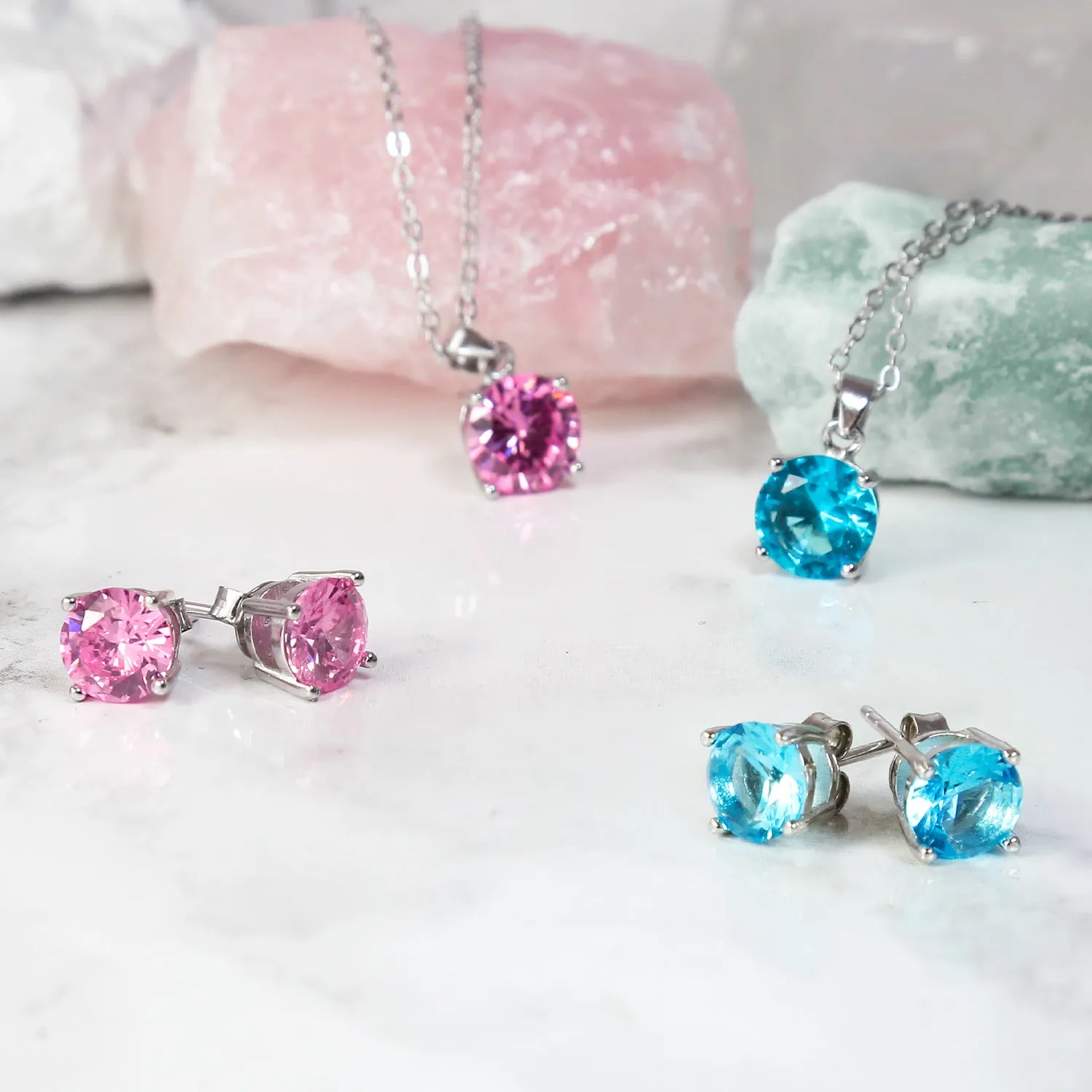 Classic 1CT AAA CZ  Solitaire Round Pendant Necklace Birthstone Colors