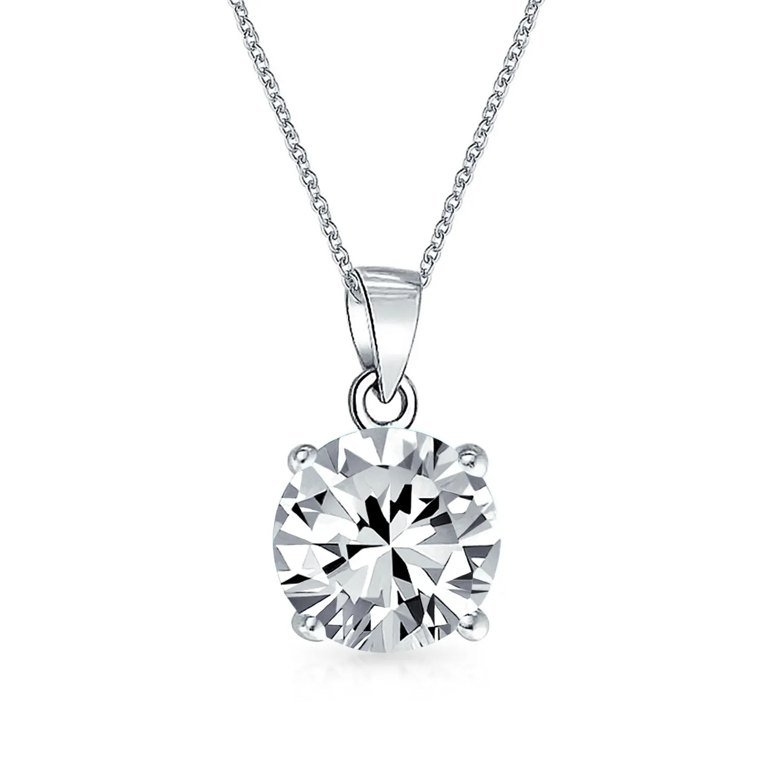 Classic 1CT AAA CZ  Solitaire Round Pendant Necklace Birthstone Colors