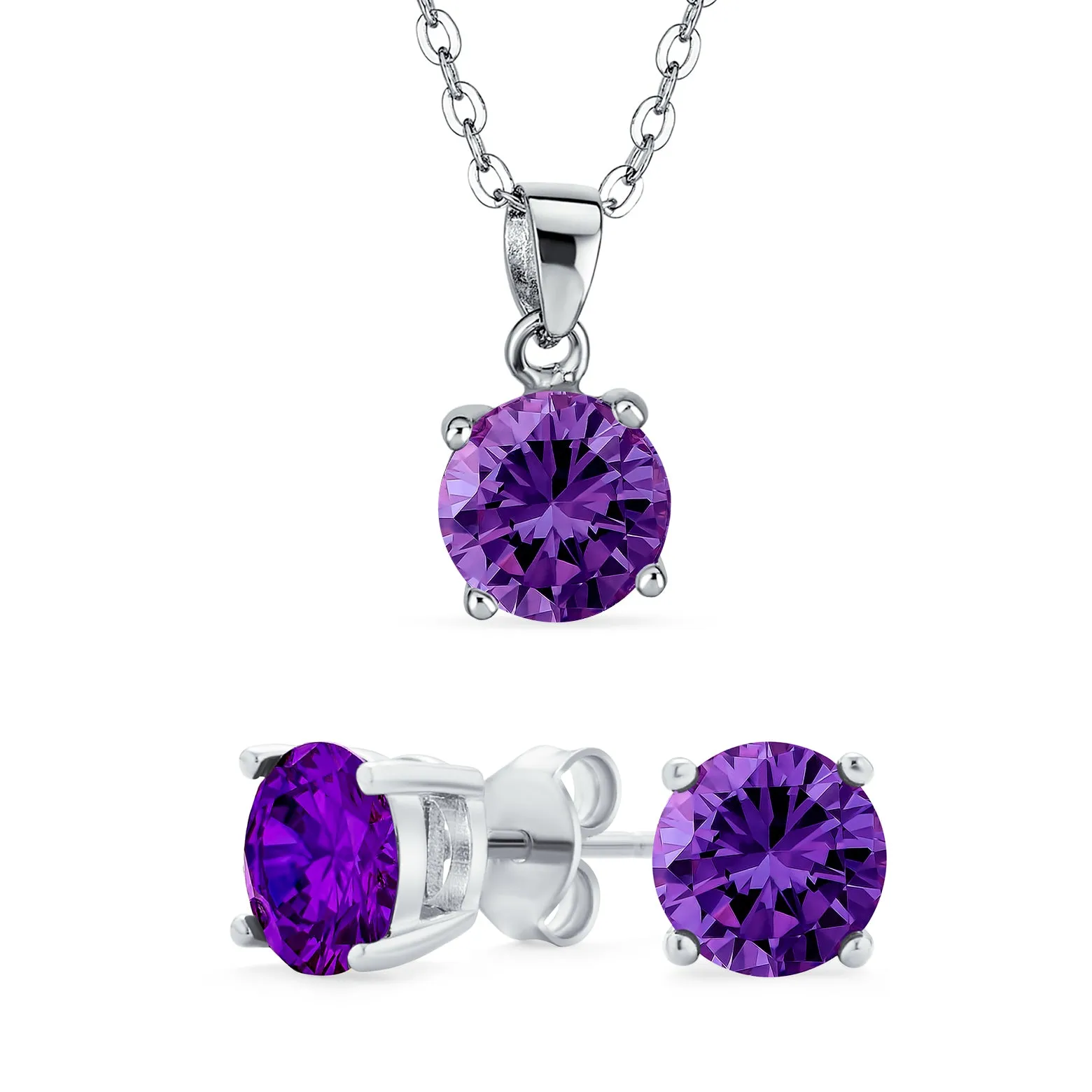 Classic 1CT AAA CZ  Solitaire Round Pendant Necklace Birthstone Colors